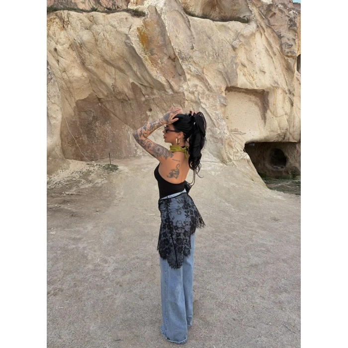 Siyah Güpürlü Pareo Etek