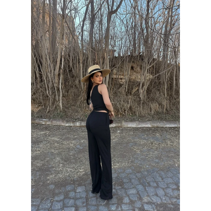 Siyah Gofre Tek Omuz İkili Takım