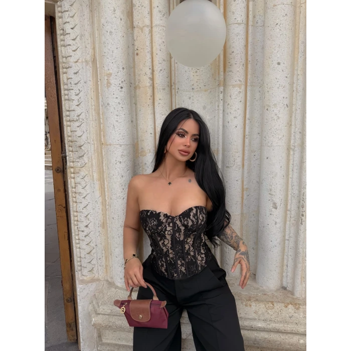 Flower İçi Destekli Straplez Korse