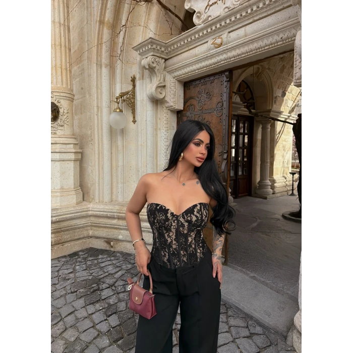 Flower İçi Destekli Straplez Korse