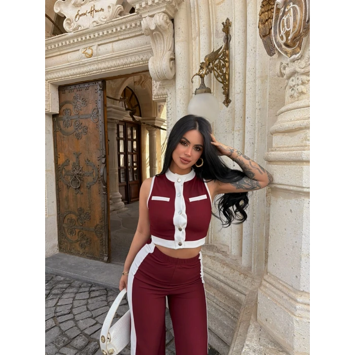 Bordo Ön Garnili Fitilli Takım