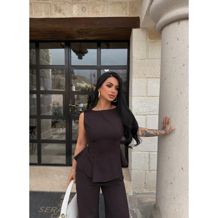 Kahve Sıfır Kol Belden Oturtmalı Takım