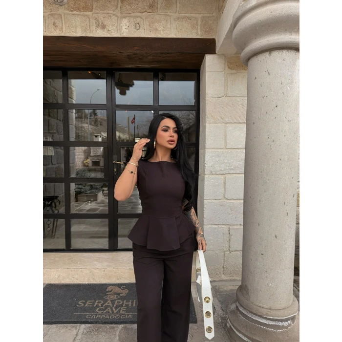 Kahve Sıfır Kol Belden Oturtmalı Takım