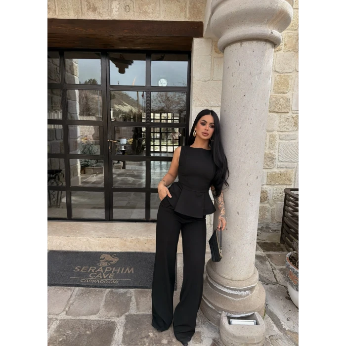 Siyah Sıfır Kol Belden Oturtmalı Takım