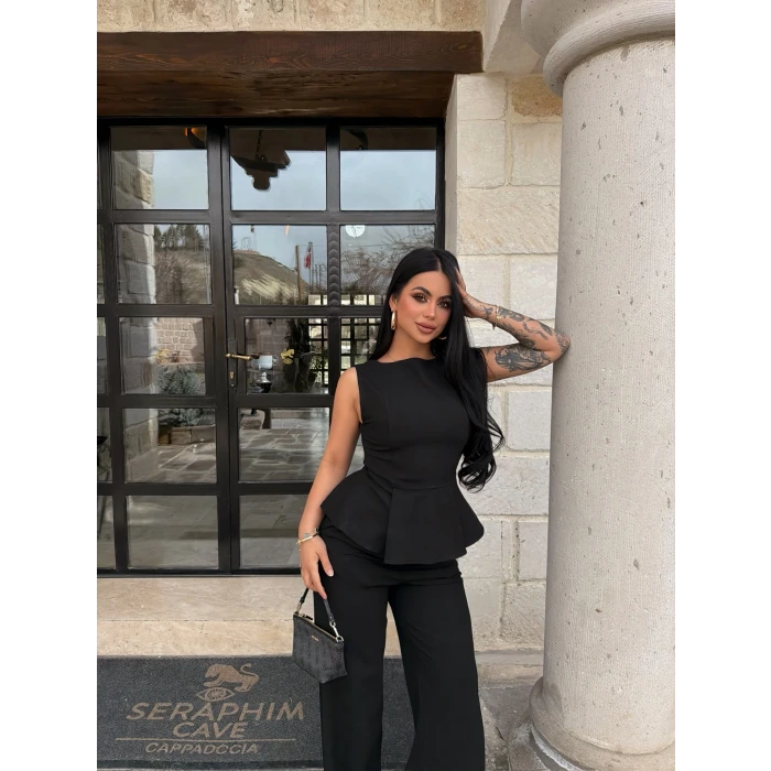 Siyah Sıfır Kol Belden Oturtmalı Takım