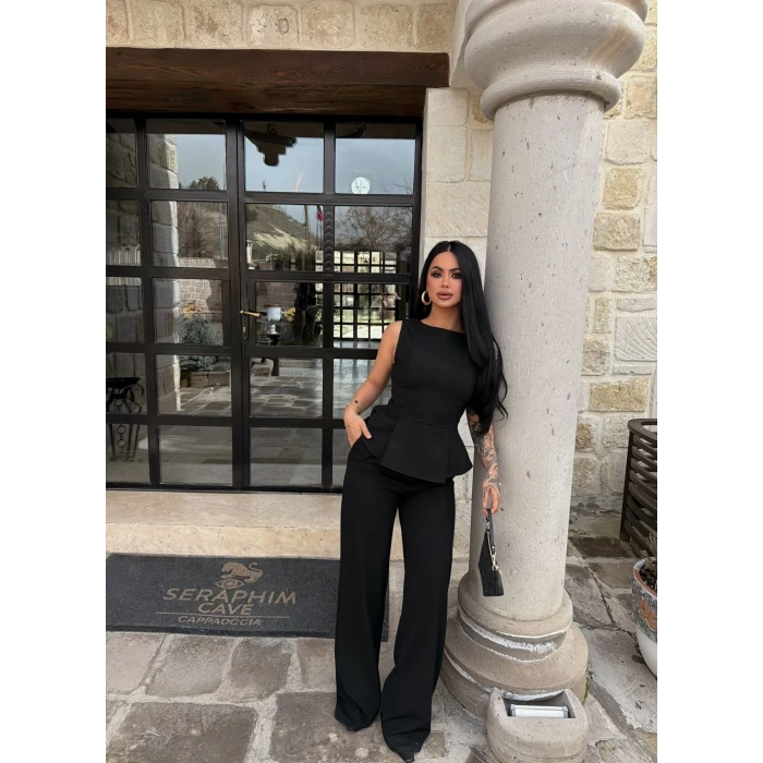 Siyah Sıfır Kol Belden Oturtmalı Takım