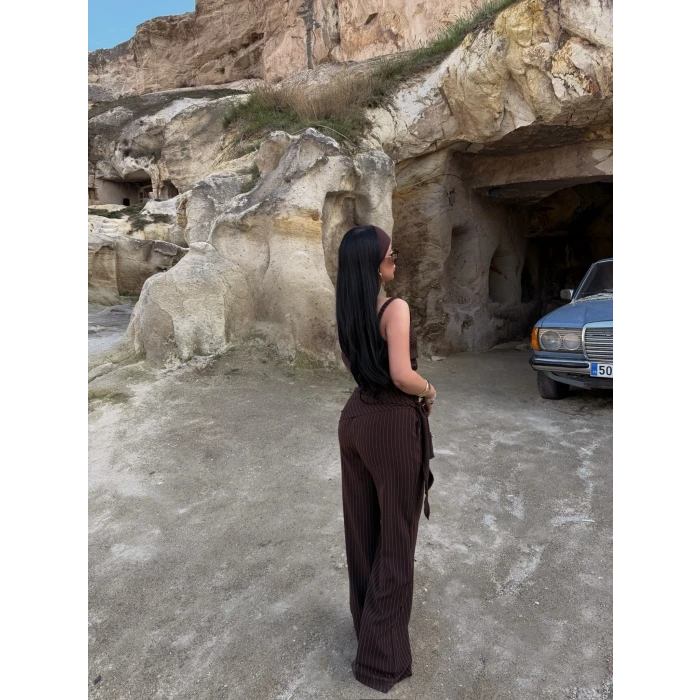 Kahve Line Düşük Omuz Üçlü Takım