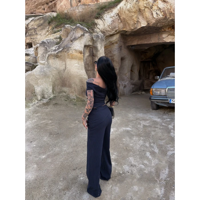 Lacivert Line Düşük Omuz Üçlü Takım