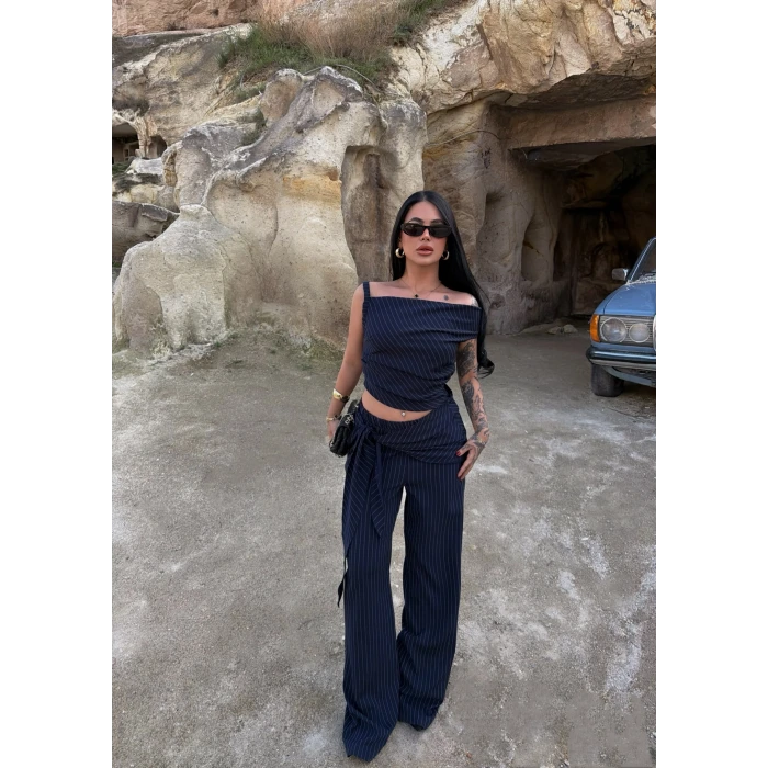 Lacivert Line Düşük Omuz Üçlü Takım
