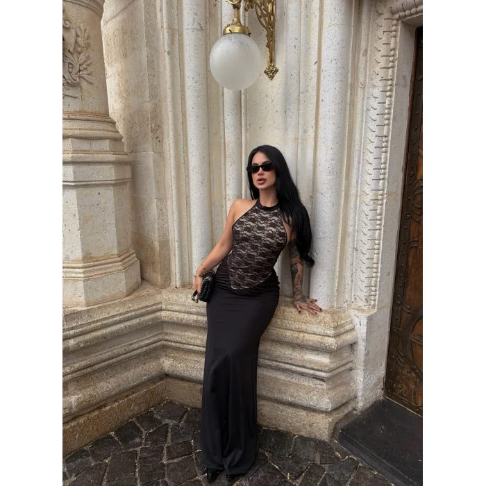 Güpürlü Balık Sırtı Maxi Elbise