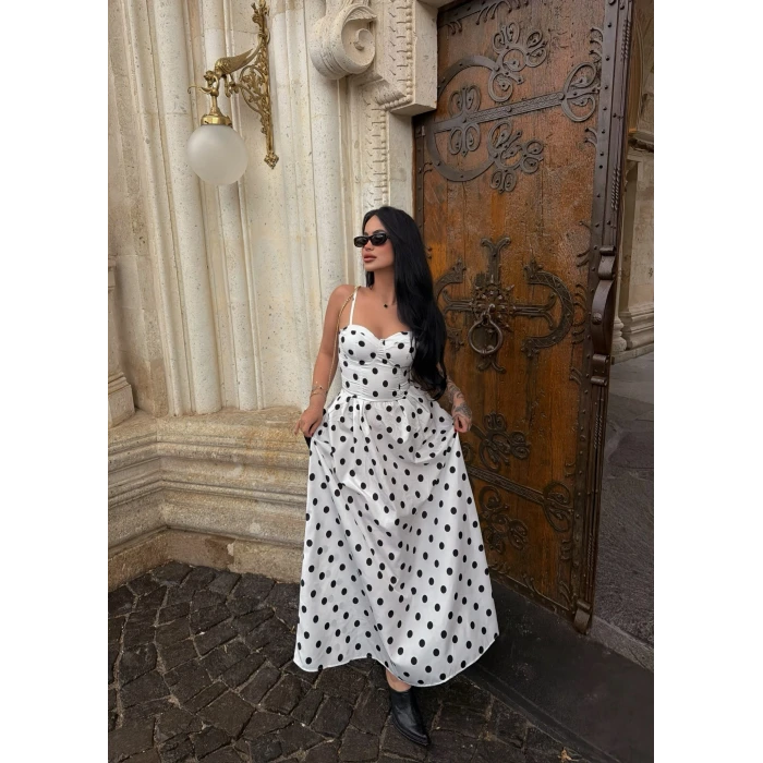 Puantiyeli İçi Destekli Elbise