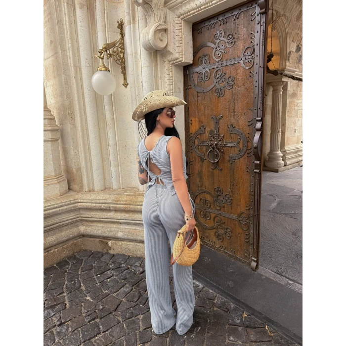 Gri Sırt Bağlamalı Line İkili Takım