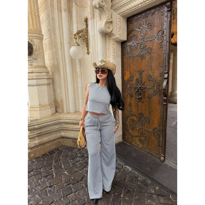 Gri Sırt Bağlamalı Line İkili Takım