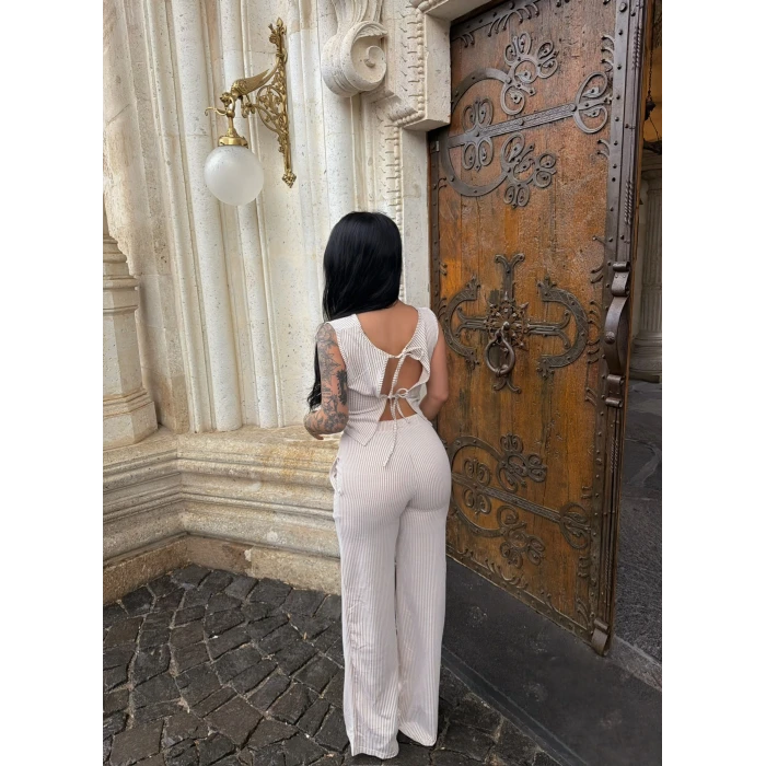 Bej Sırt Bağlamalı Line İkili Takım