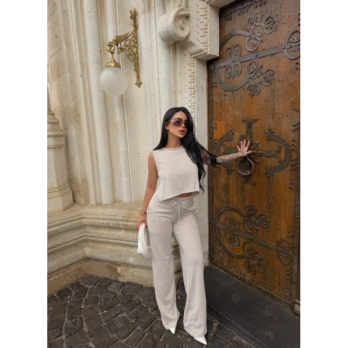 Bej Sırt Bağlamalı Line İkili Takım