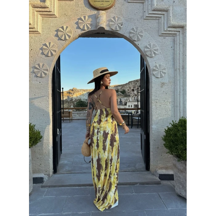Sırt Çapraz Digital Maxi Elbise