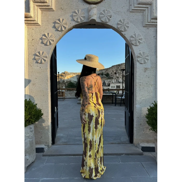 Sırt Çapraz Digital Maxi Elbise