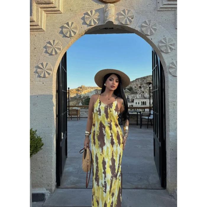 Sırt Çapraz Digital Maxi Elbise