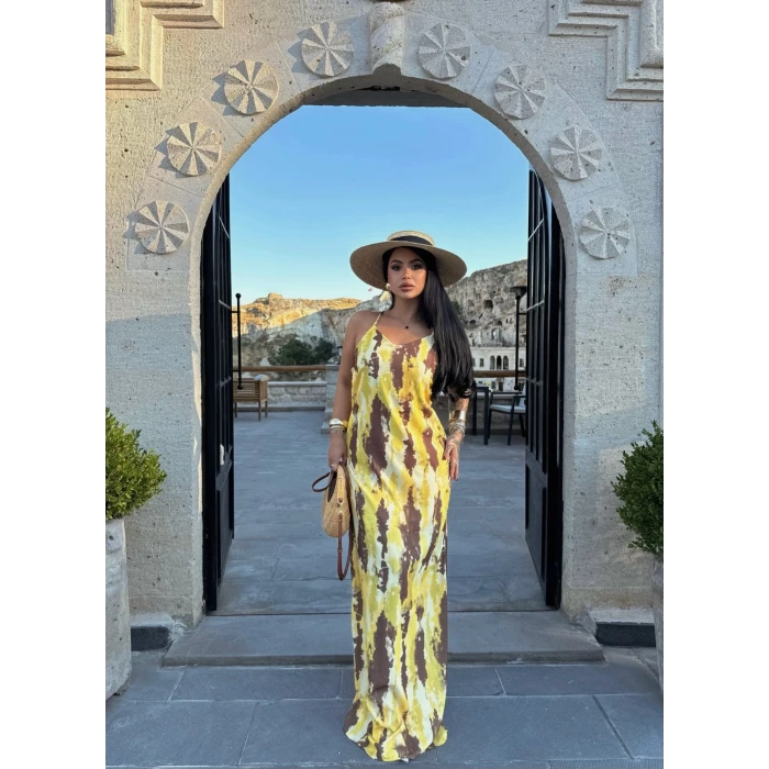 Sırt Çapraz Digital Maxi Elbise