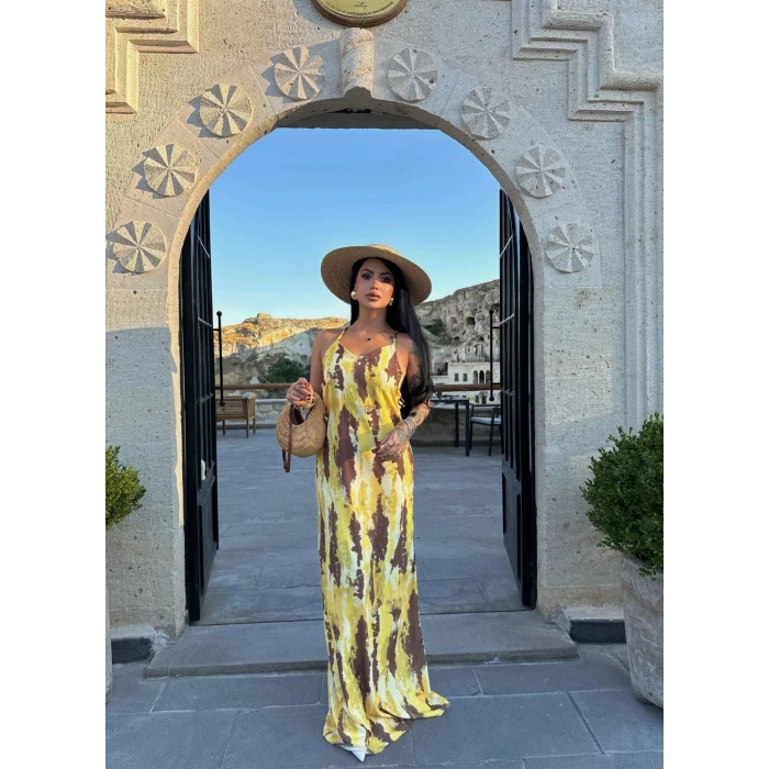 Sırt Çapraz Digital Maxi Elbise