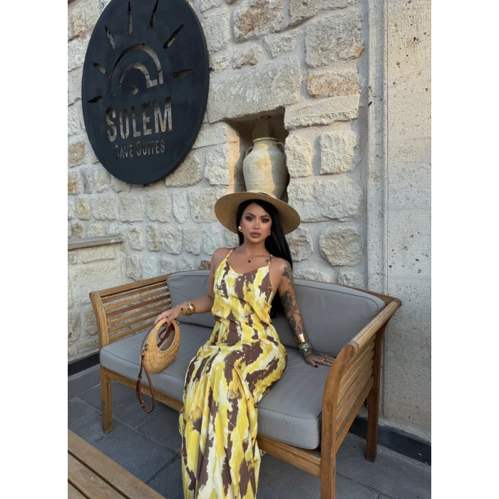 Sırt Çapraz Digital Maxi Elbise