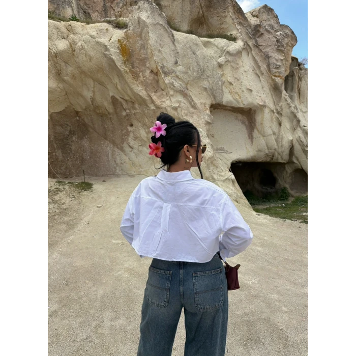 Beyaz Çift Cepli Poplin Gömlek