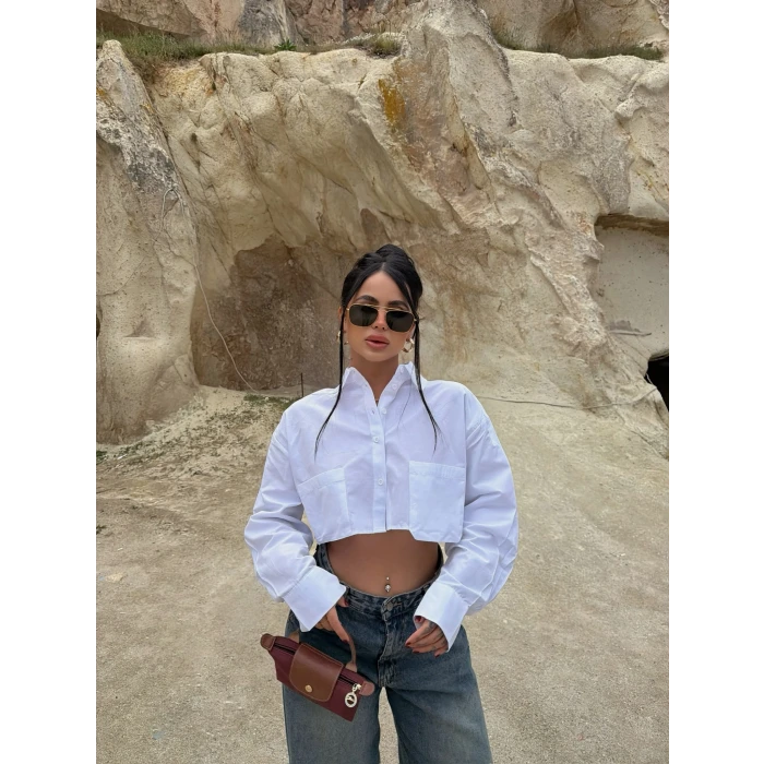 Beyaz Çift Cepli Poplin Gömlek