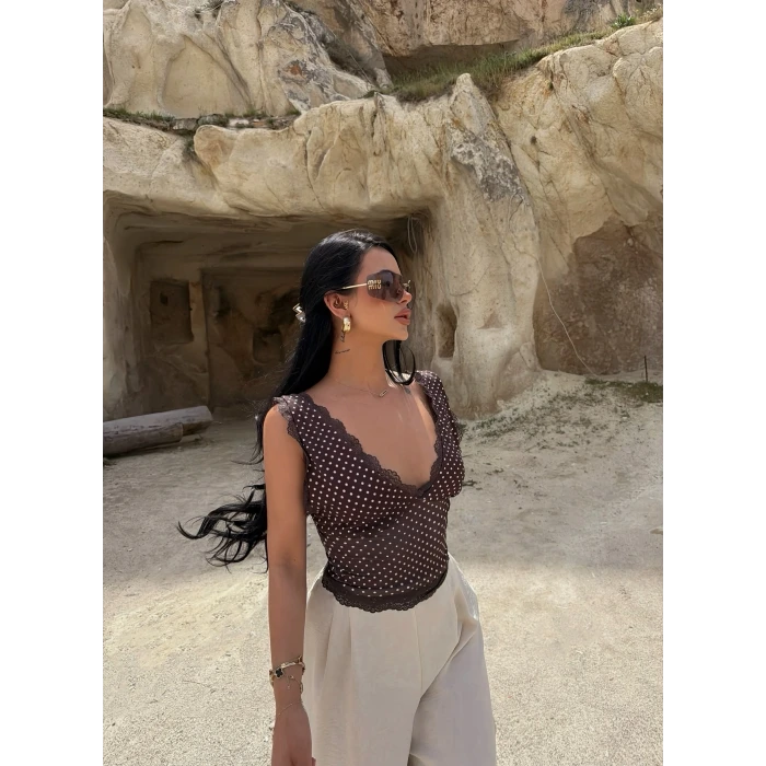 Kahve Puantiyeli Güpürlü Bralet