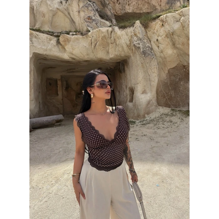 Kahve Puantiyeli Güpürlü Bralet