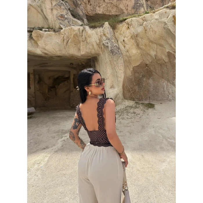 Kahve Puantiyeli Güpürlü Bralet
