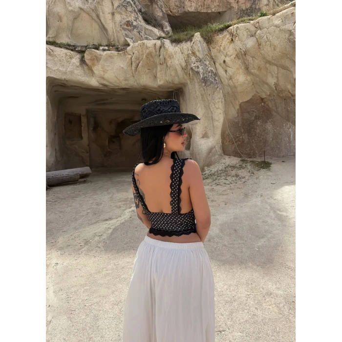 Siyah Puantiyeli Güpürlü Bralet