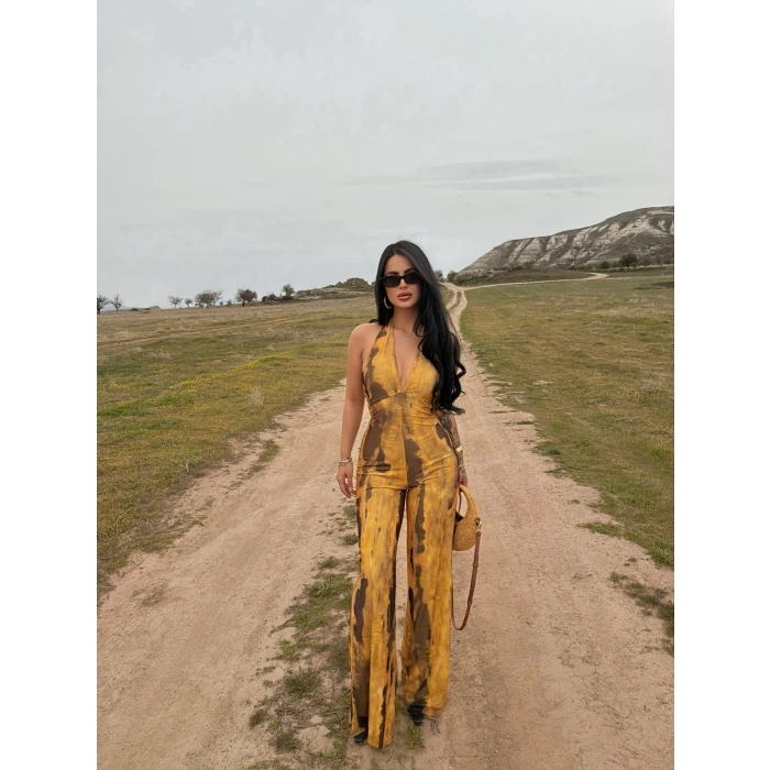 Batik Amber Boyundan Geçmeli Tulum