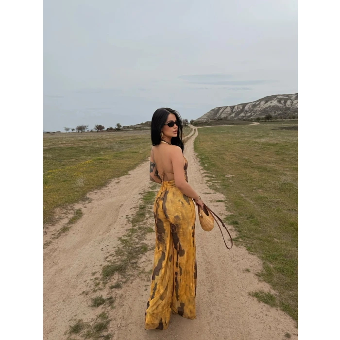 Batik Amber Boyundan Geçmeli Tulum