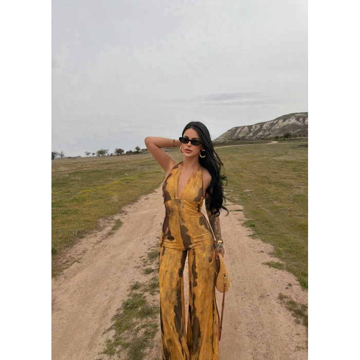 Batik Amber Boyundan Geçmeli Tulum