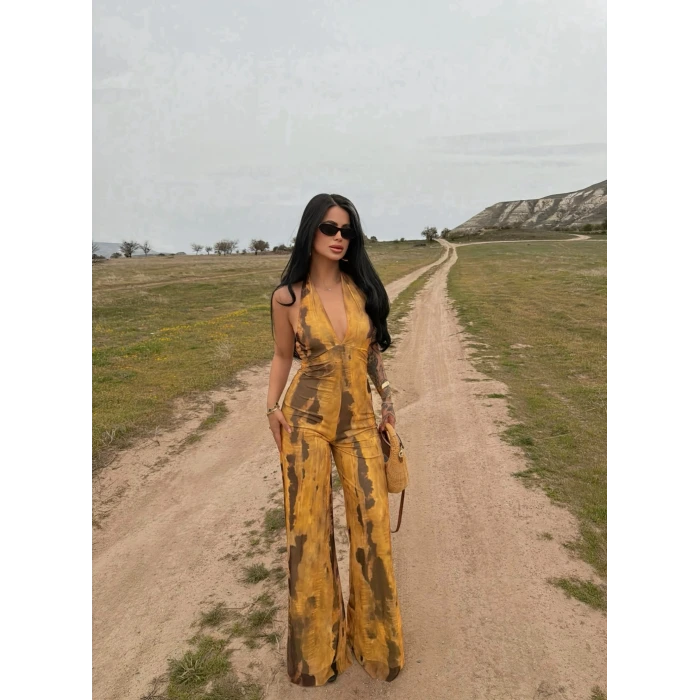 Batik Amber Boyundan Geçmeli Tulum