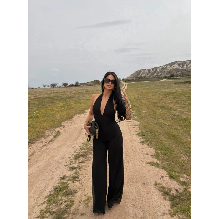 Siyah Amber Boyundan Geçmeli Tulum