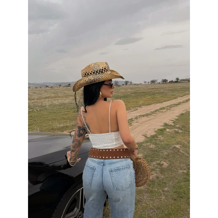 Beyaz Askılı Güpürlü Büstiyer