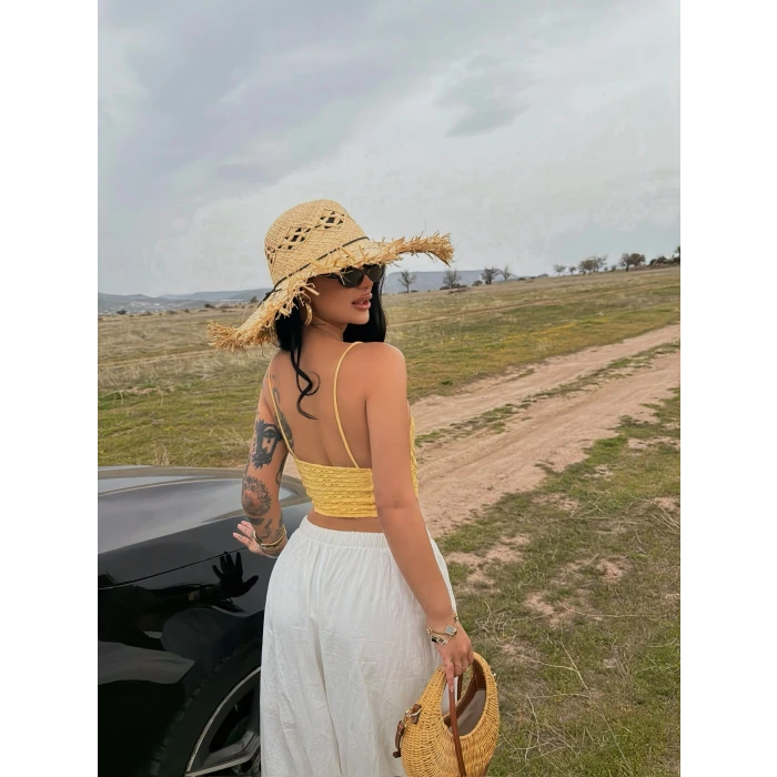 Sarı Askılı Güpürlü Büstiyer