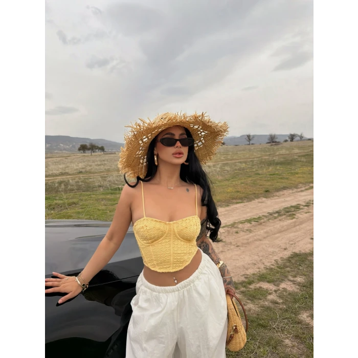 Sarı Askılı Güpürlü Büstiyer