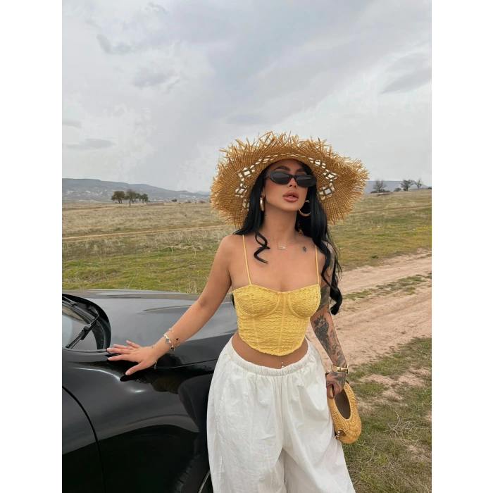 Sarı Askılı Güpürlü Büstiyer