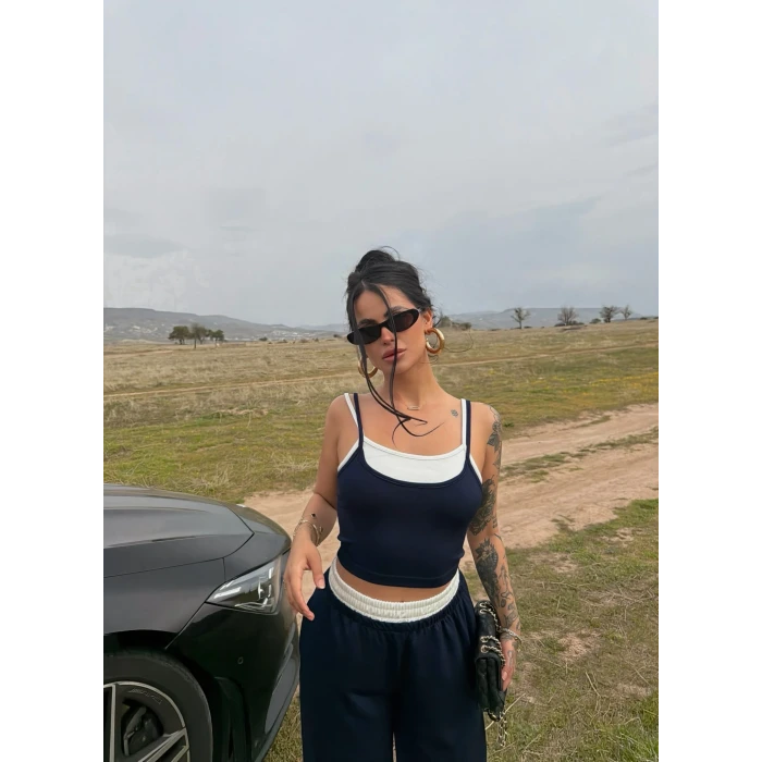 Lacivert Garnili Modal İkili Takım