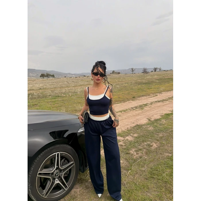 Lacivert Garnili Modal İkili Takım