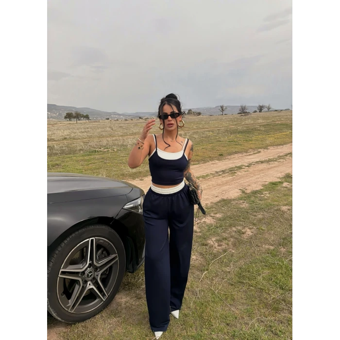 Lacivert Garnili Modal İkili Takım