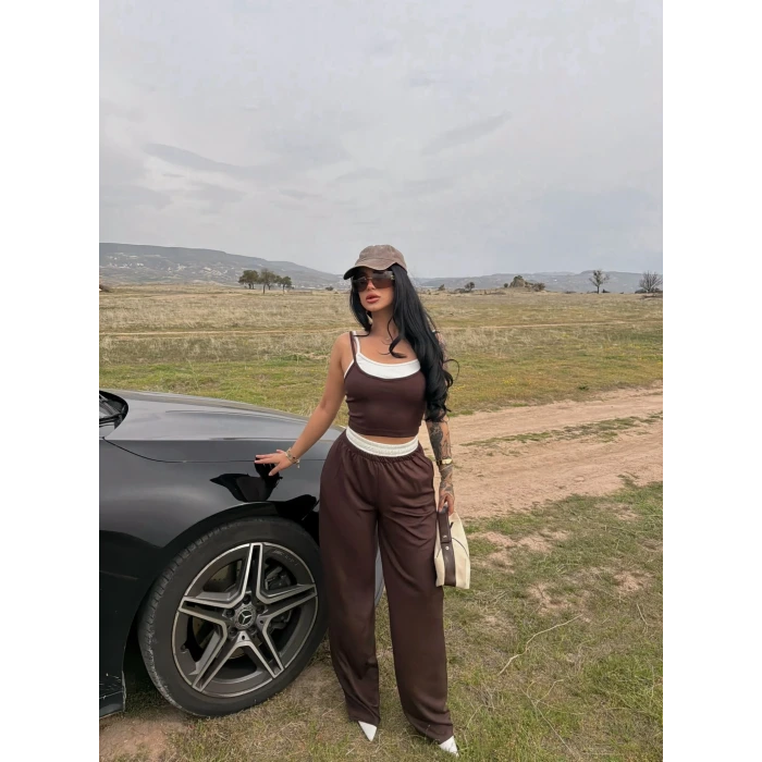 Kahve Garnili Modal İkili Takım