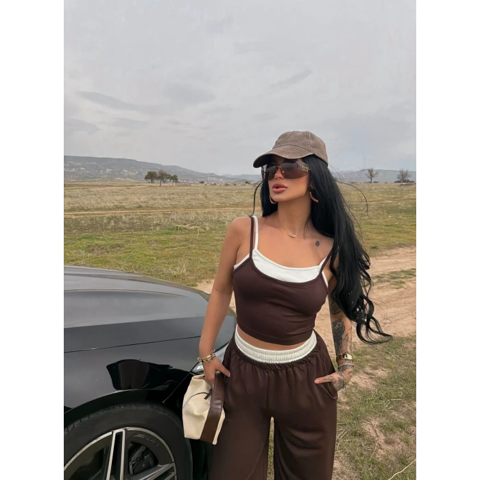 Kahve Garnili Modal İkili Takım