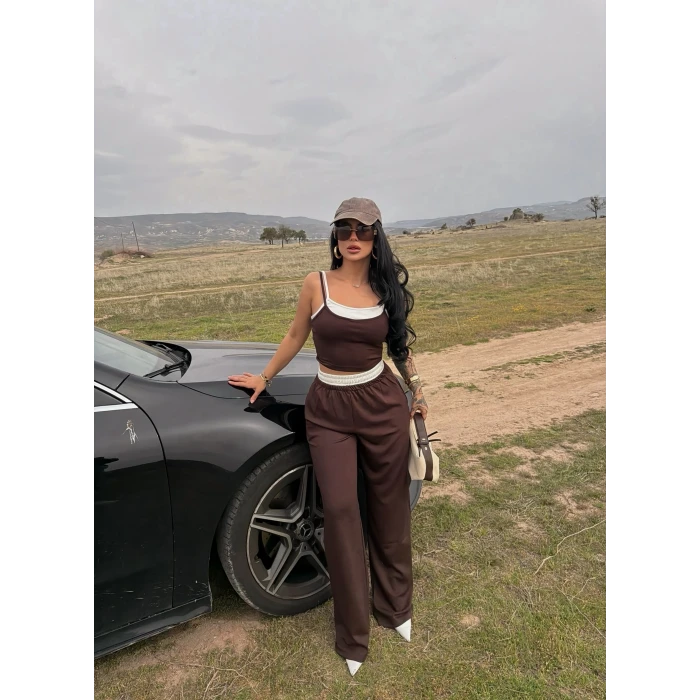 Kahve Garnili Modal İkili Takım