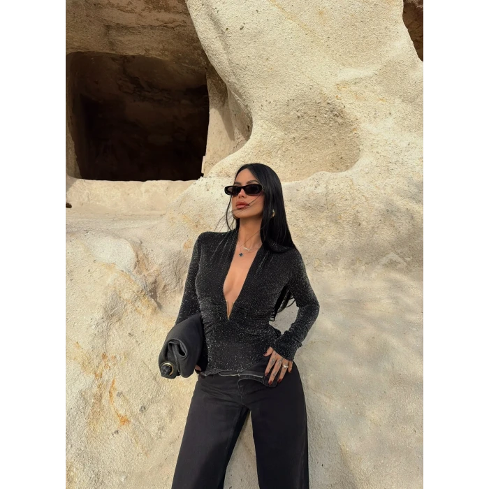 Aksesuarlı Simli Bodysuit