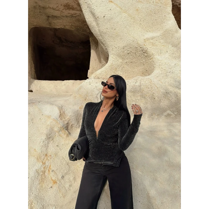 Aksesuarlı Simli Bodysuit