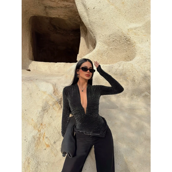 Aksesuarlı Simli Bodysuit