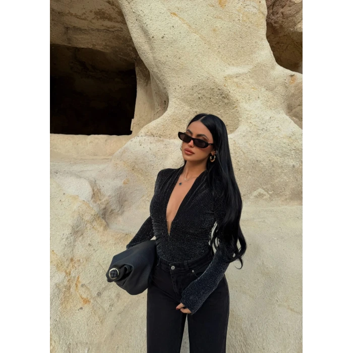 Aksesuarlı Simli Bodysuit